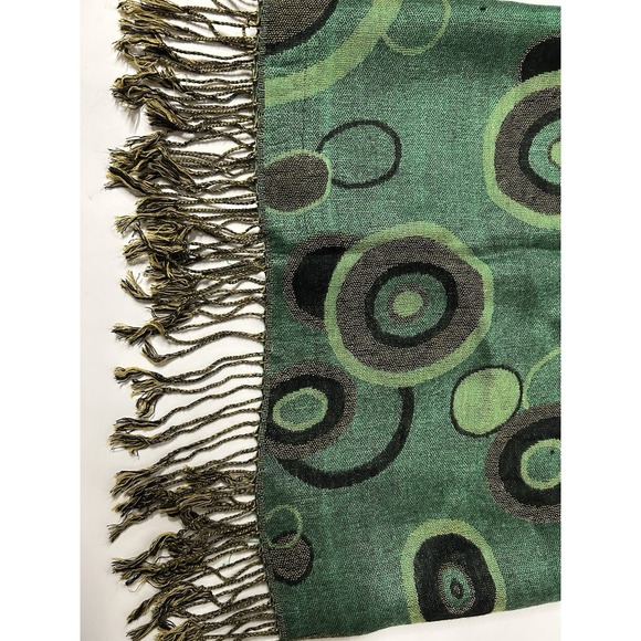 Vintage Pashmina Cashmere Wool, Silk Paisley Fringe Wrap Scarf Stunning Green - Picture 5 of 7